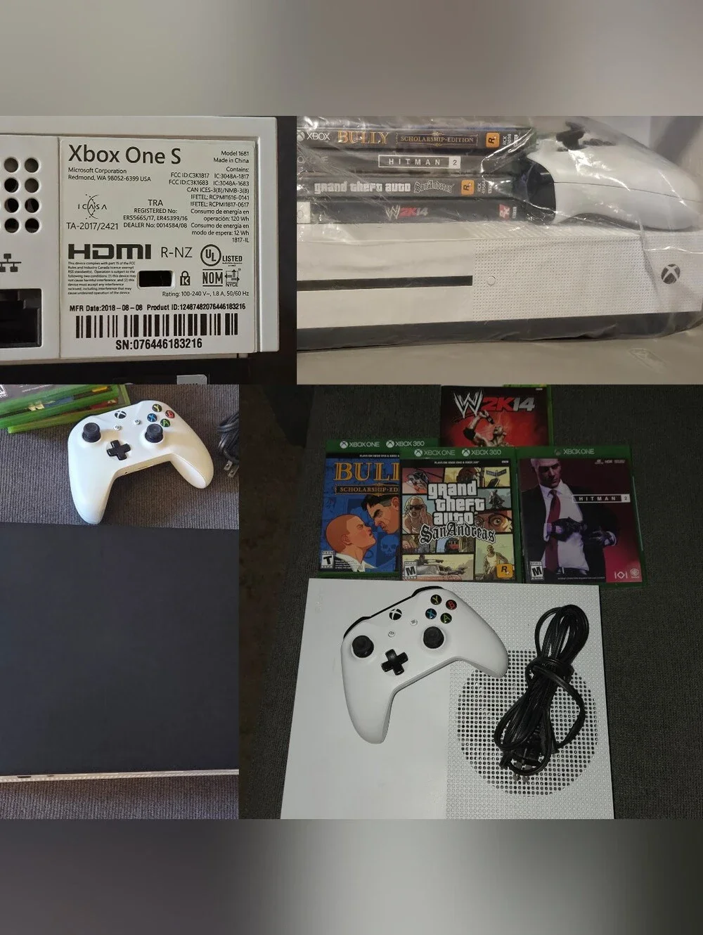 Microsoft Xbox One S (Model 1681) Game Console Gaming System 4 Games Controller
